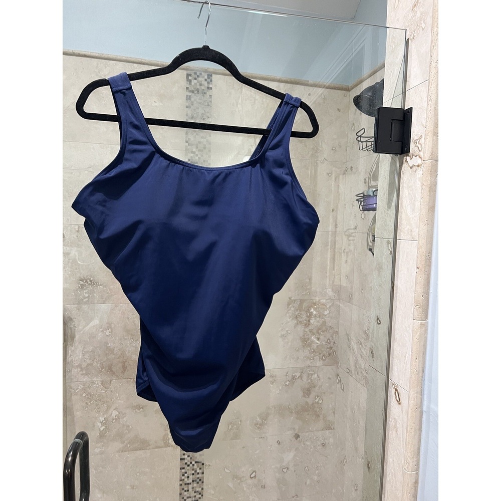 womens Lands end Grecian Blue Tummy Control One Piece Swimsuit 18w Ddd